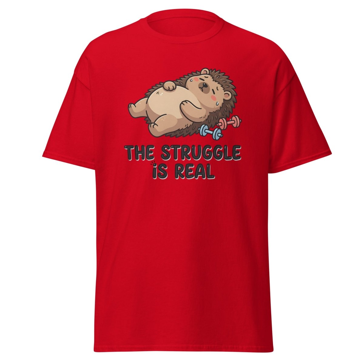 The Struggle Is Real Hedgehog T-Shirt | Funny Gym Tee - Red - TeeRipple