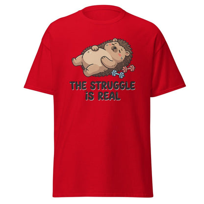 The Struggle Is Real Hedgehog T-Shirt | Funny Gym Tee - Red - TeeRipple