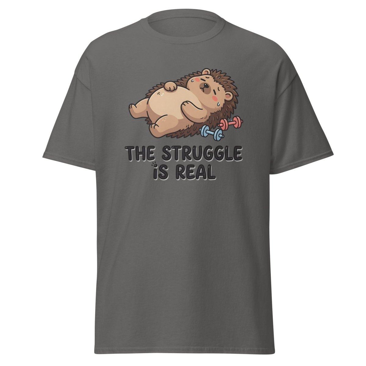 The Struggle Is Real Hedgehog T-Shirt | Funny Gym Tee - Charcoal - TeeRipple