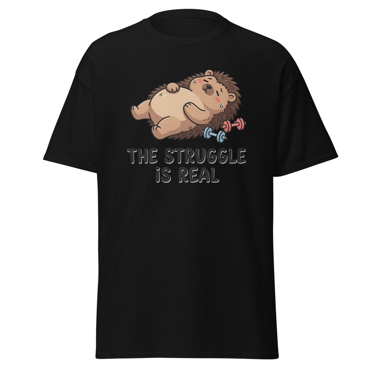 The Struggle Is Real Hedgehog T-Shirt | Funny Gym Tee - Black - TeeRipple