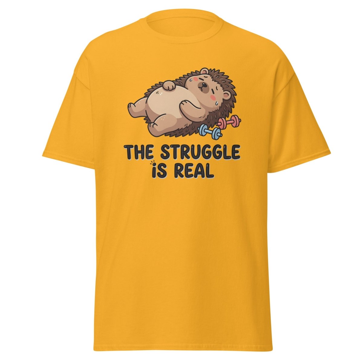 The Struggle Is Real Hedgehog T-Shirt | Funny Gym Tee - Gold - TeeRipple