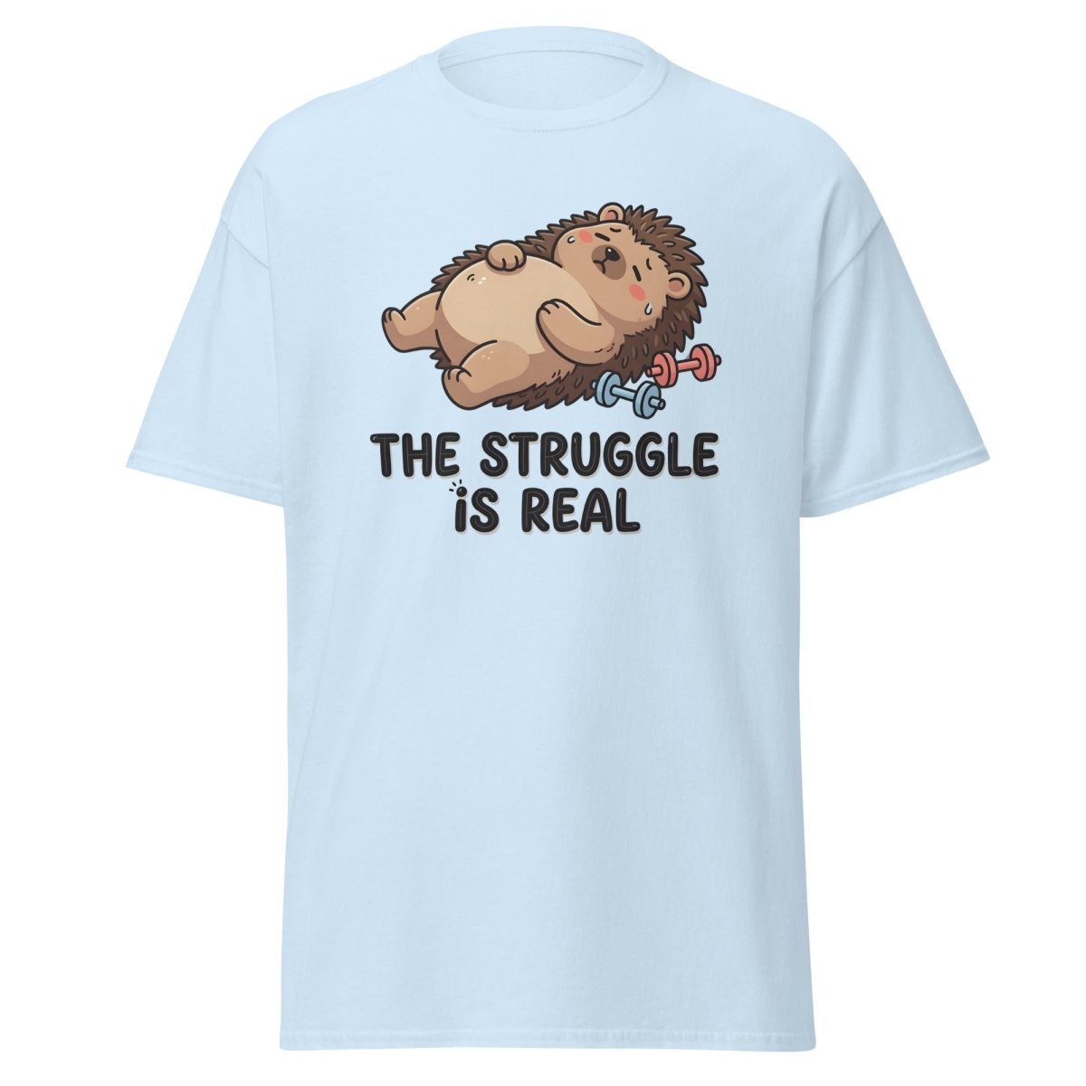 The Struggle Is Real Hedgehog T-Shirt | Funny Gym Tee - Light Blue - TeeRipple