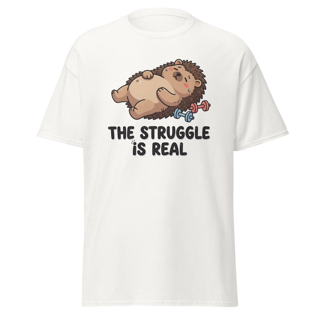 The Struggle Is Real Hedgehog T-Shirt | Funny Gym Tee - White - TeeRipple