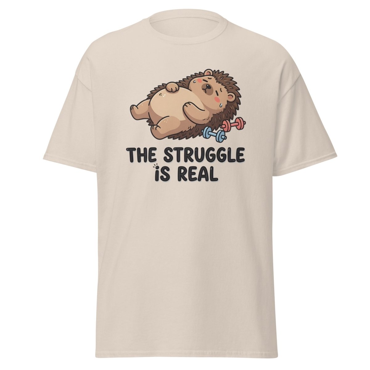 The Struggle Is Real Hedgehog T-Shirt | Funny Gym Tee - Natural - TeeRipple