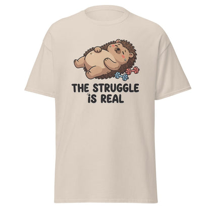 The Struggle Is Real Hedgehog T-Shirt | Funny Gym Tee - Natural - TeeRipple