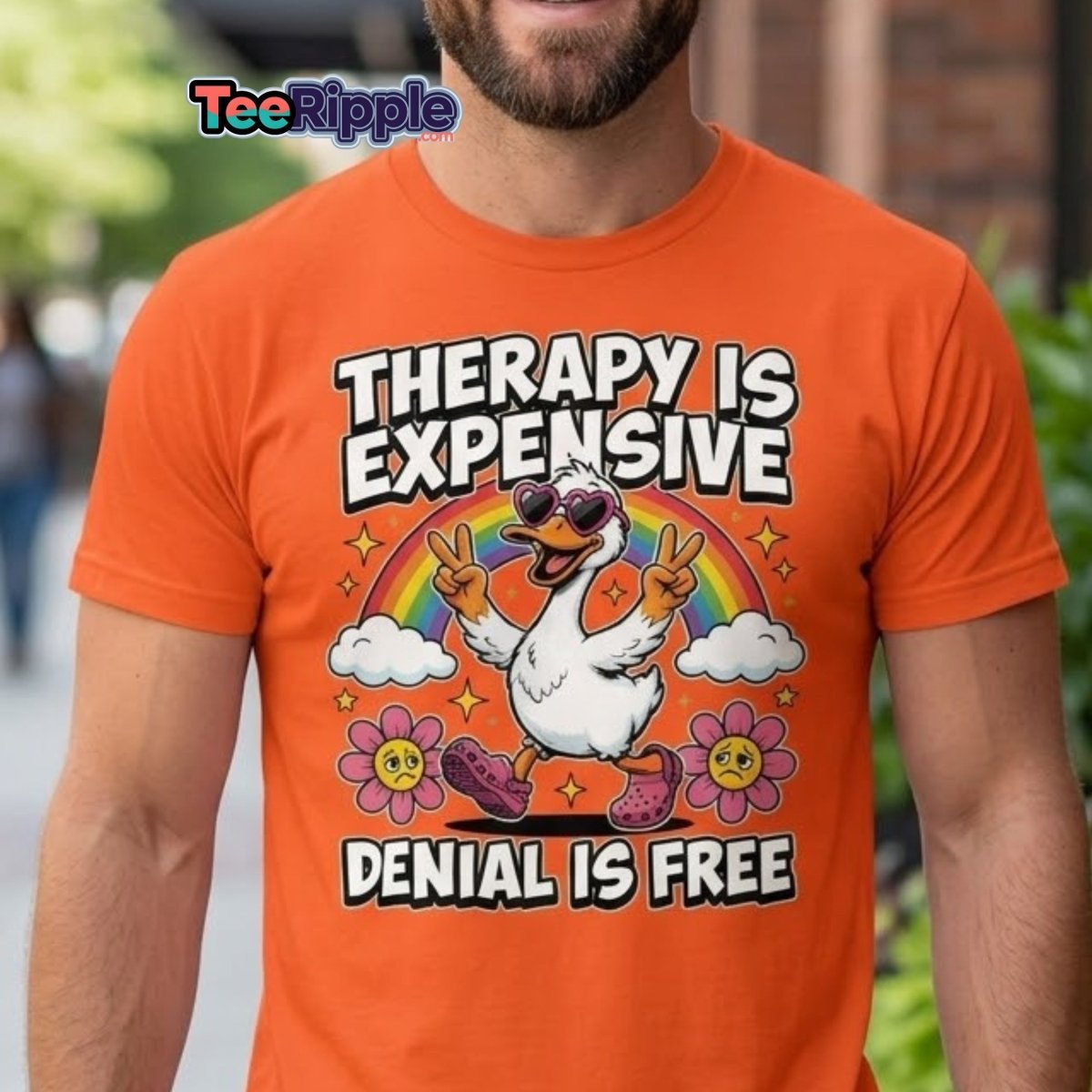 Therapy is Expensive Denial is Free Duck T-Shirt - Maroon - TeeRipple