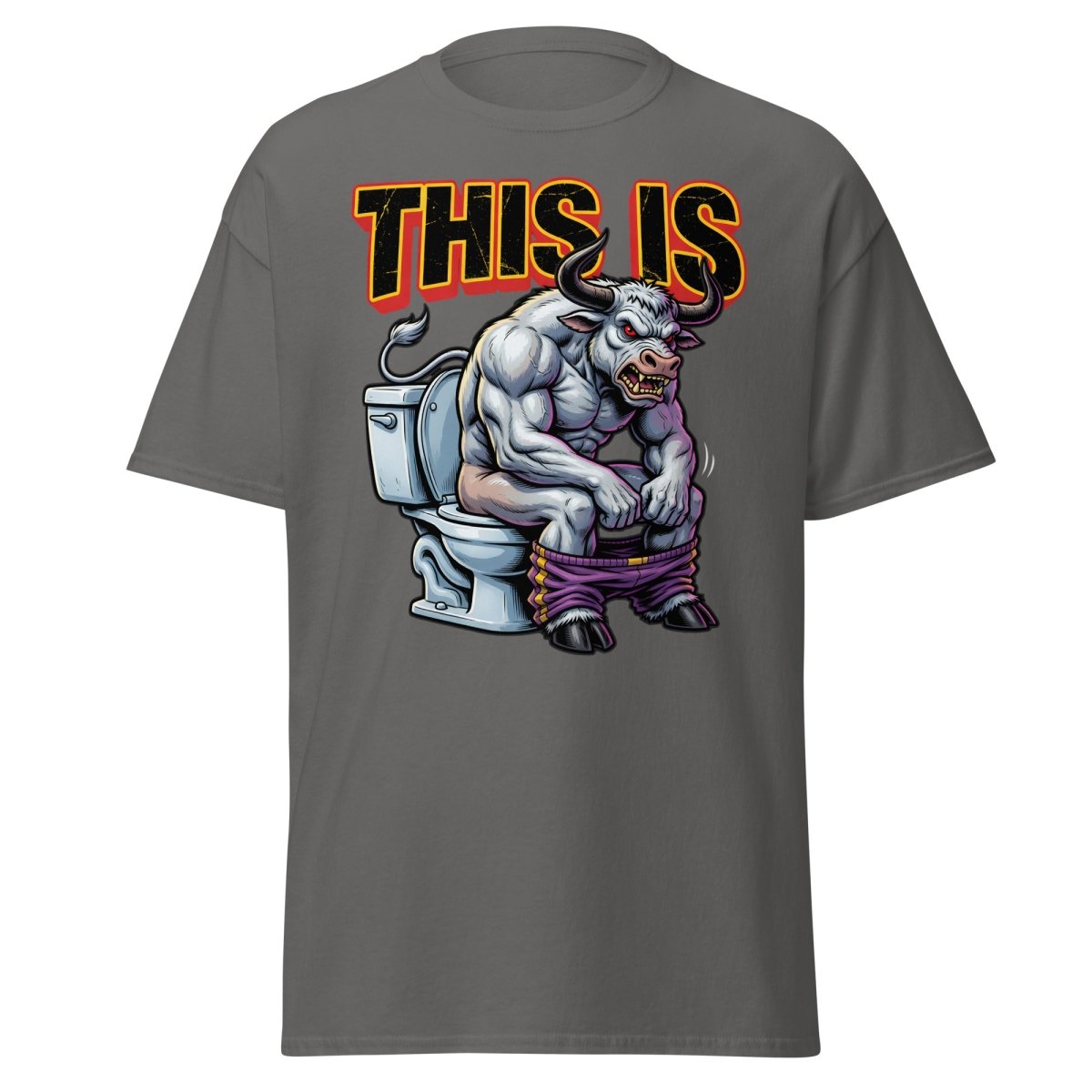 This Is Bullshit Funny Bull Toilet T-Shirt - Charcoal - TeeRipple