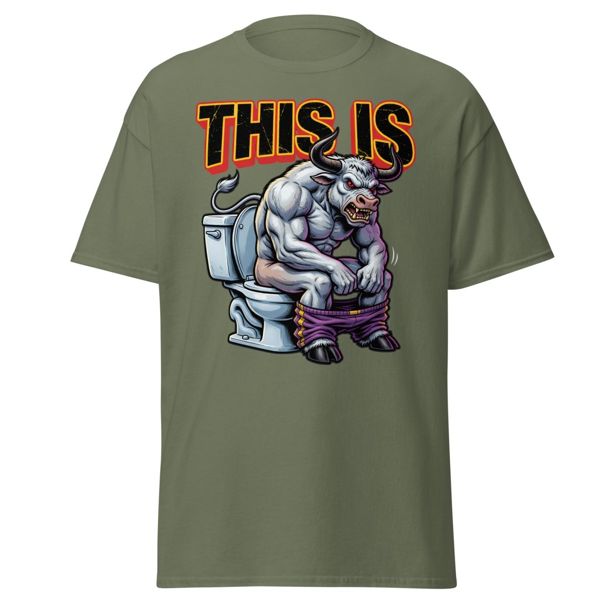 This Is Bullshit Funny Bull Toilet T-Shirt - Military Green - TeeRipple
