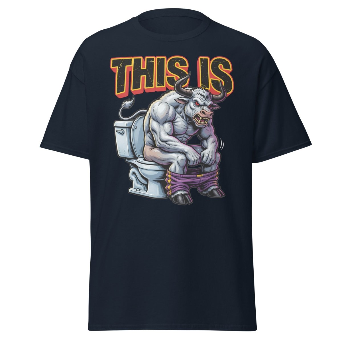 This Is Bullshit Funny Bull Toilet T-Shirt - Navy - TeeRipple