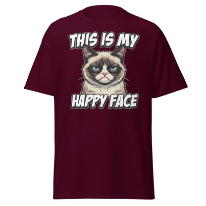 This Is My Happy Face Grumpy Cat T-Shirt - Maroon - TeeRipple