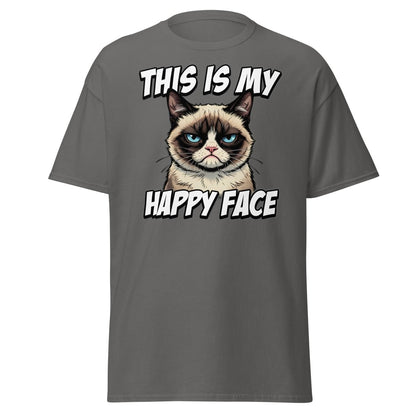 This Is My Happy Face Grumpy Cat T-Shirt - Charcoal - TeeRipple