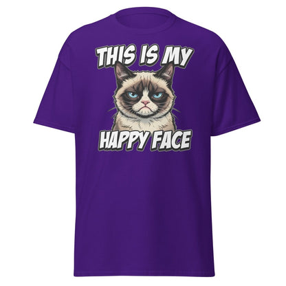 This Is My Happy Face Grumpy Cat T-Shirt - Purple - TeeRipple
