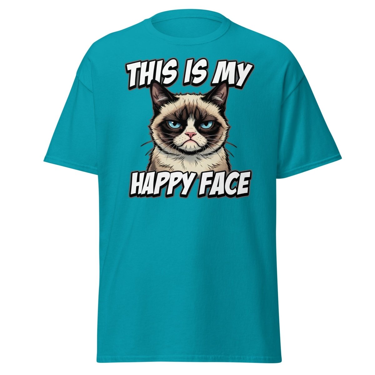 This Is My Happy Face Grumpy Cat T-Shirt - Tropical Blue - TeeRipple