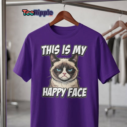 This Is My Happy Face Grumpy Cat T-Shirt - Maroon - TeeRipple