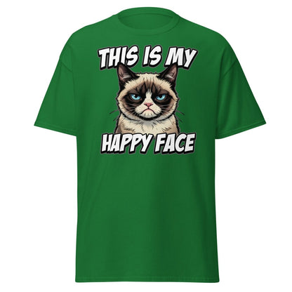 This Is My Happy Face Grumpy Cat T-Shirt - Turf Green - TeeRipple
