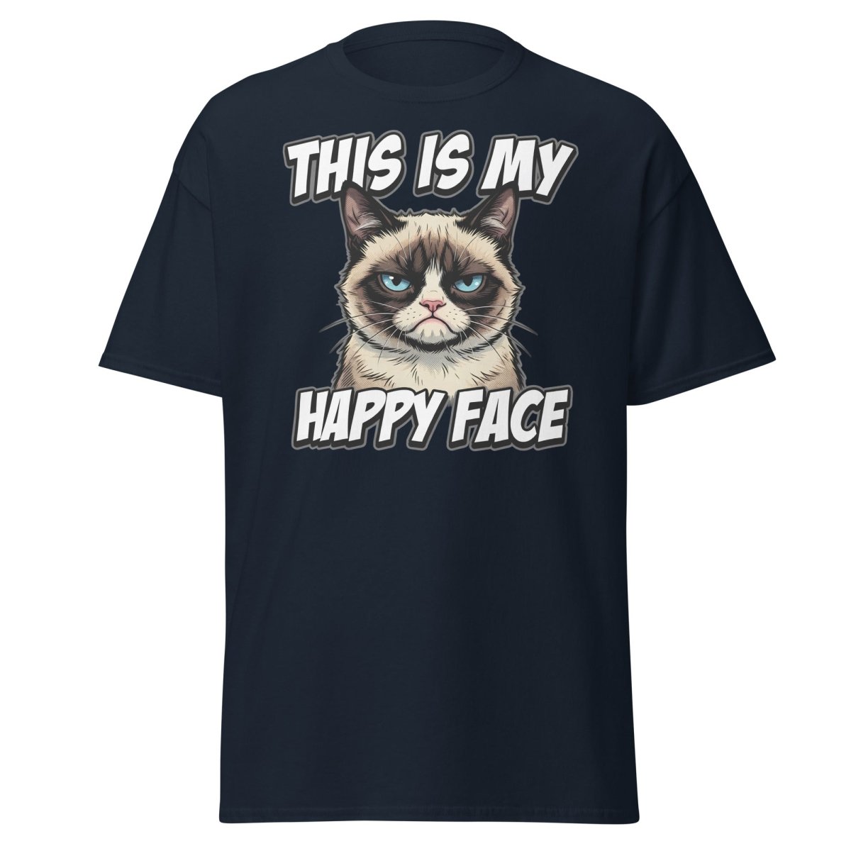 This Is My Happy Face Grumpy Cat T-Shirt - Navy - TeeRipple