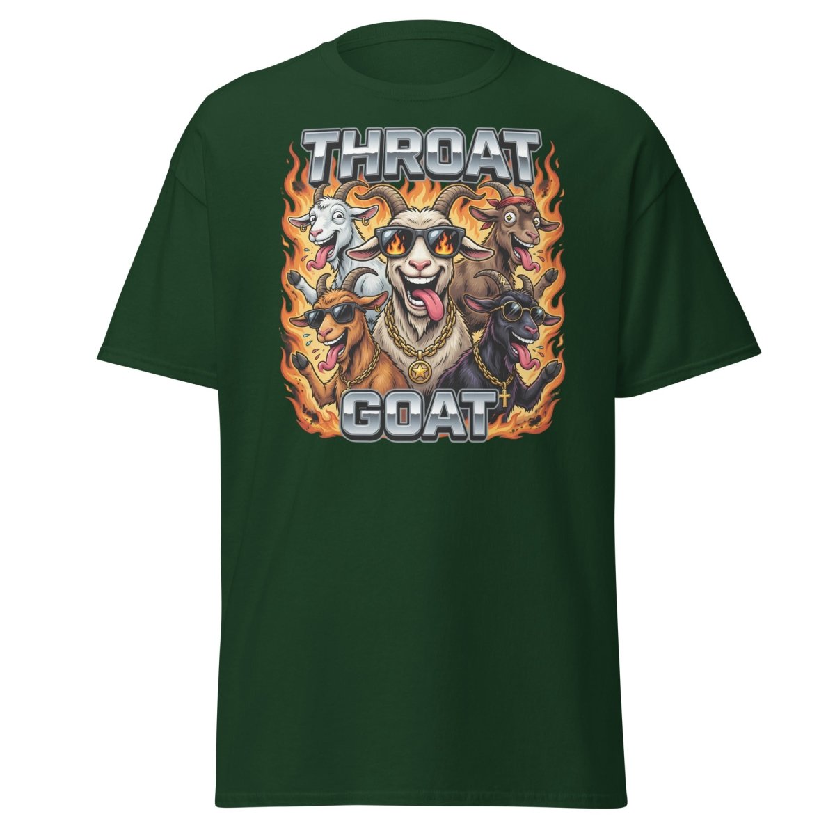 Throat Goat Funny T-Shirt - Cartoon Goat Humor Tee - Forest Green - TeeRipple