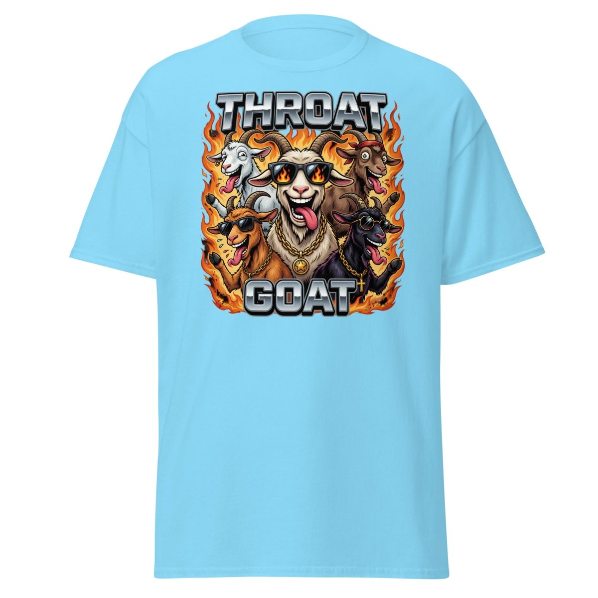 Throat Goat Funny T-Shirt - Cartoon Goat Humor Tee - Sky - TeeRipple