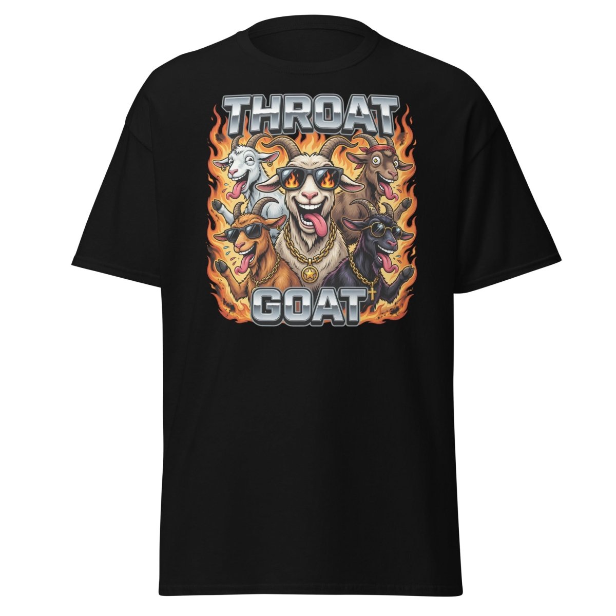 Throat Goat Funny T-Shirt - Cartoon Goat Humor Tee - Black - TeeRipple