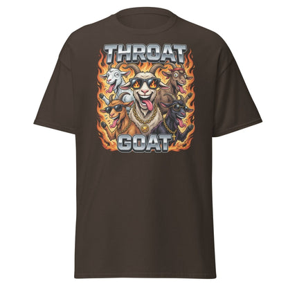 Throat Goat Funny T-Shirt - Cartoon Goat Humor Tee - Dark Chocolate - TeeRipple