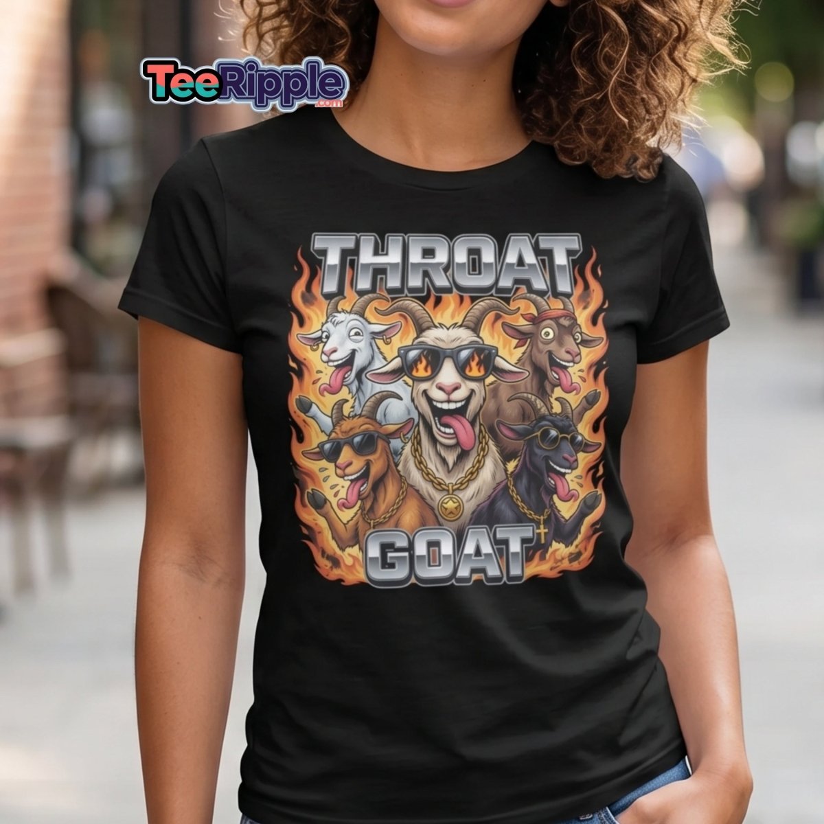 Throat Goat Funny T-Shirt - Cartoon Goat Humor Tee - Maroon - TeeRipple