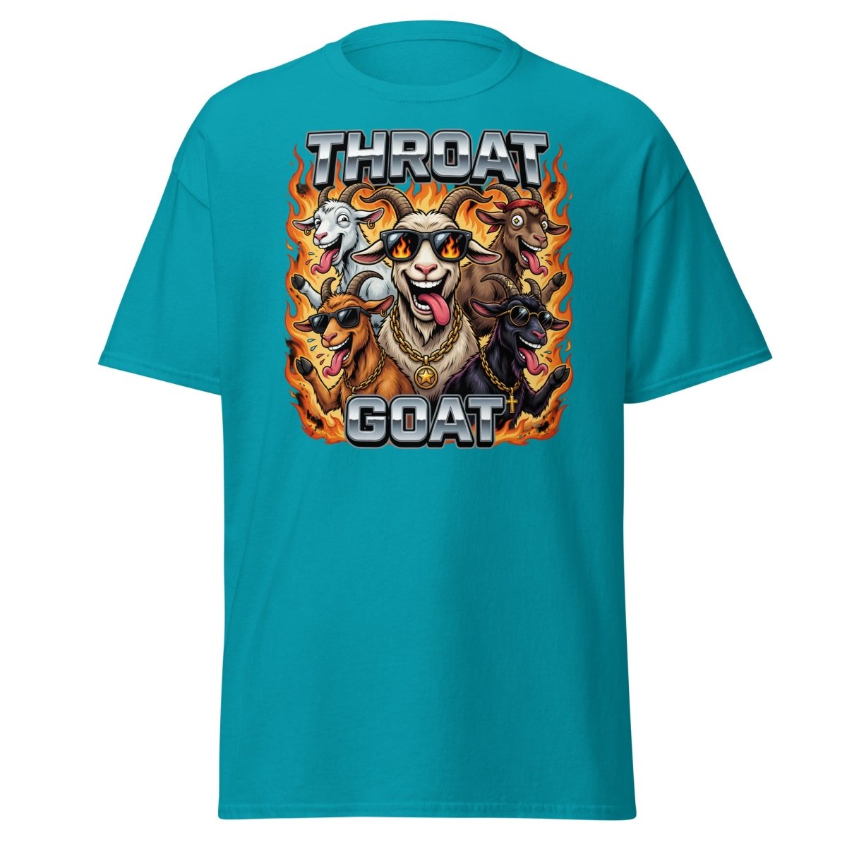 Throat Goat Funny T-Shirt - Cartoon Goat Humor Tee - Tropical Blue - TeeRipple