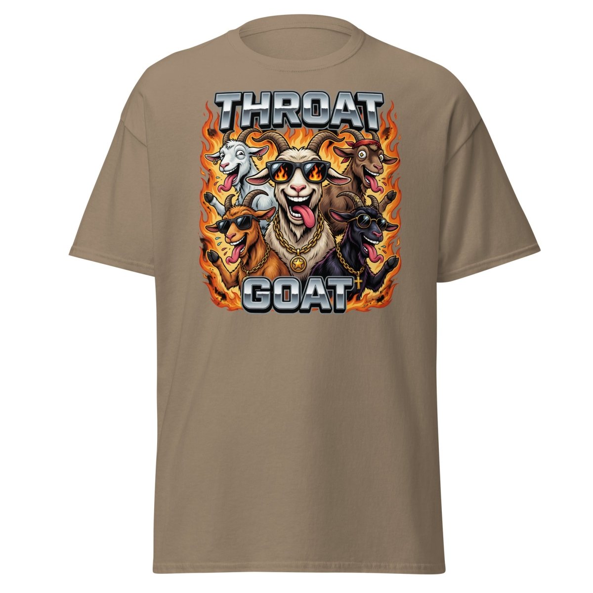 Throat Goat Funny T-Shirt - Cartoon Goat Humor Tee - Brown Savana - TeeRipple