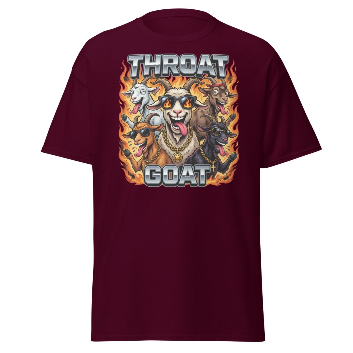 Throat Goat Funny T-Shirt - Cartoon Goat Humor Tee - Maroon - TeeRipple