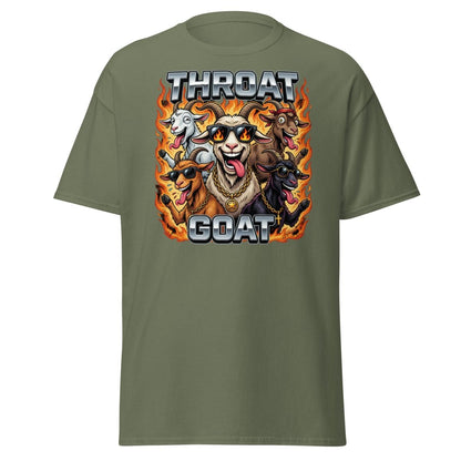 Throat Goat Funny T-Shirt - Cartoon Goat Humor Tee - Military Green - TeeRipple