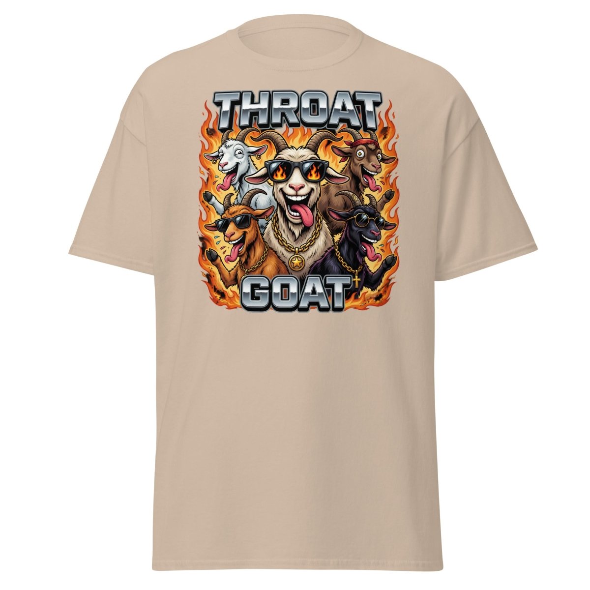 Throat Goat Funny T-Shirt - Cartoon Goat Humor Tee - Sand - TeeRipple