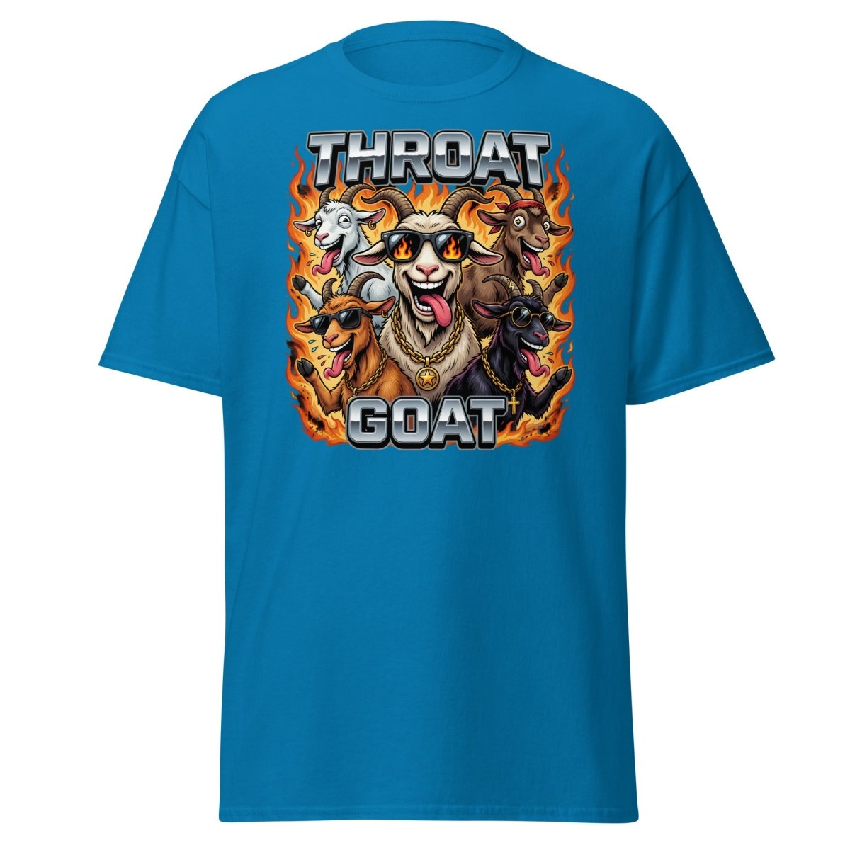 Throat Goat Funny T-Shirt - Cartoon Goat Humor Tee - Sapphire - TeeRipple