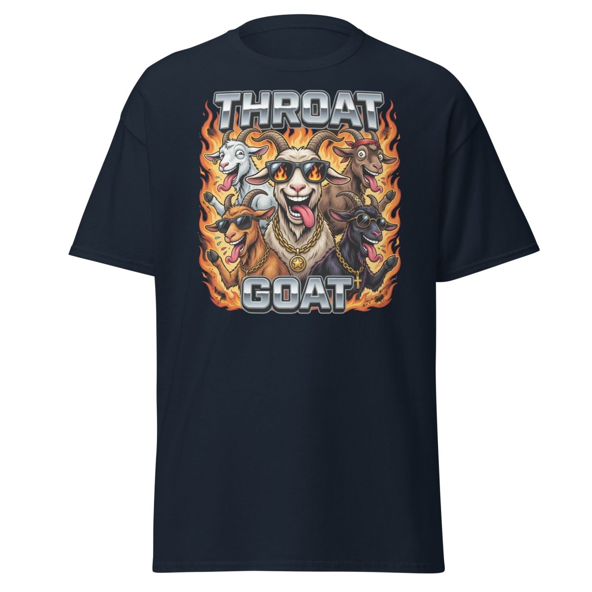 Throat Goat Funny T-Shirt - Cartoon Goat Humor Tee - Navy - TeeRipple