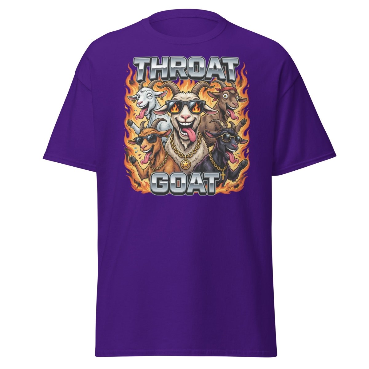 Throat Goat Funny T-Shirt - Cartoon Goat Humor Tee - Purple - TeeRipple