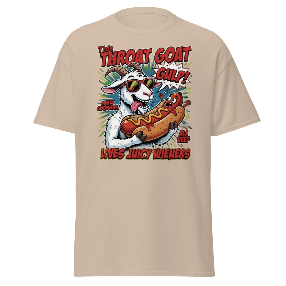 Throat Goat T-Shirt – Funny Hot Dog Adult Humor Tee - Sand - TeeRipple