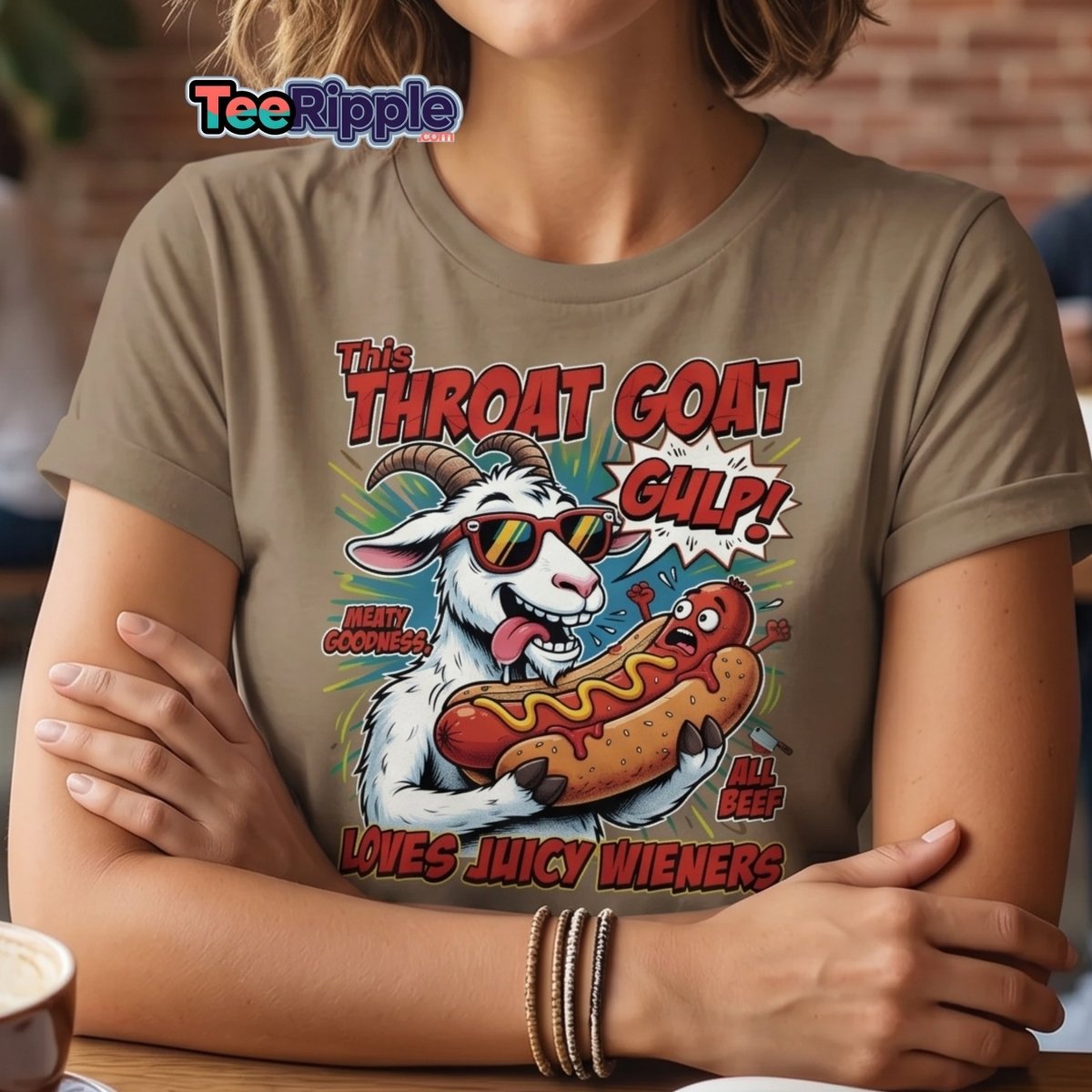Throat Goat T-Shirt – Funny Hot Dog Adult Humor Tee - Maroon - TeeRipple