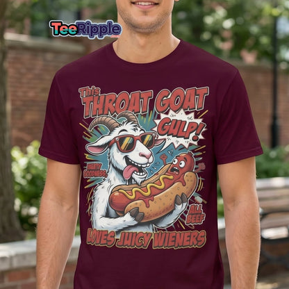 Throat Goat T-Shirt – Funny Hot Dog Adult Humor Tee - Maroon - TeeRipple