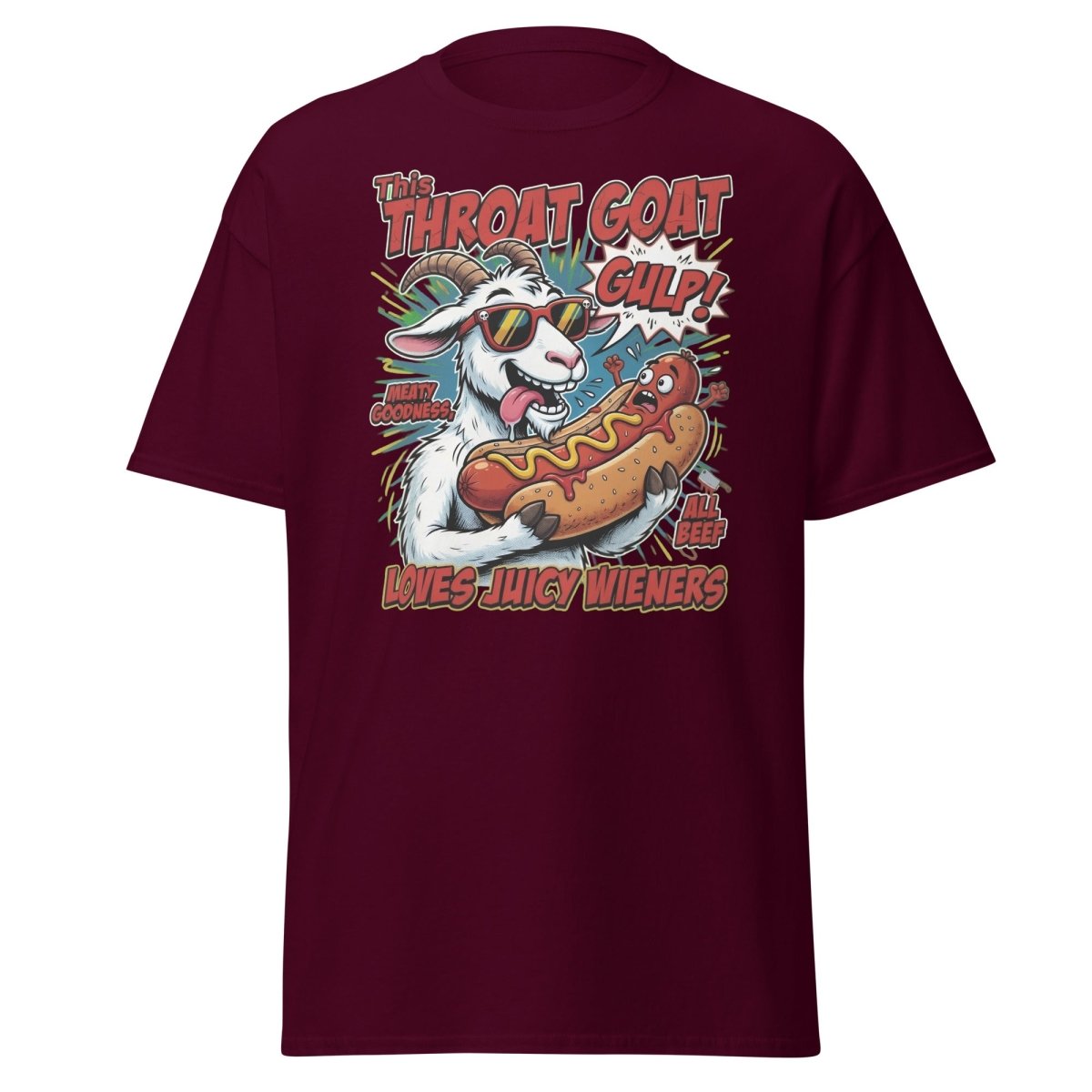 Throat Goat T-Shirt – Funny Hot Dog Adult Humor Tee - Maroon - TeeRipple