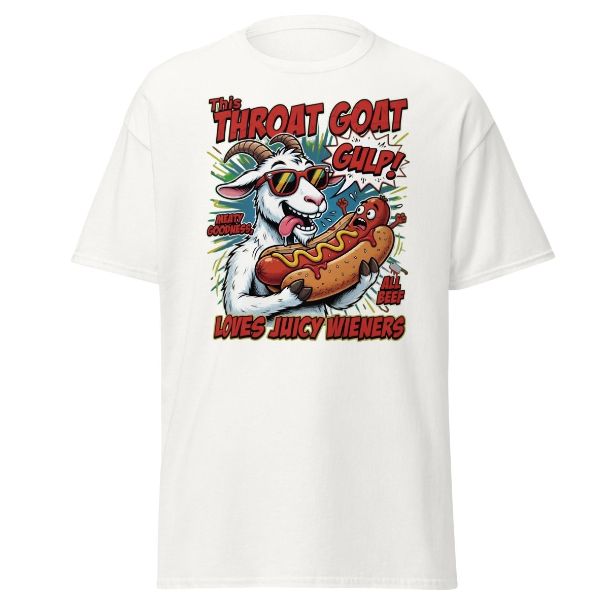 Throat Goat T-Shirt – Funny Hot Dog Adult Humor Tee - White - TeeRipple