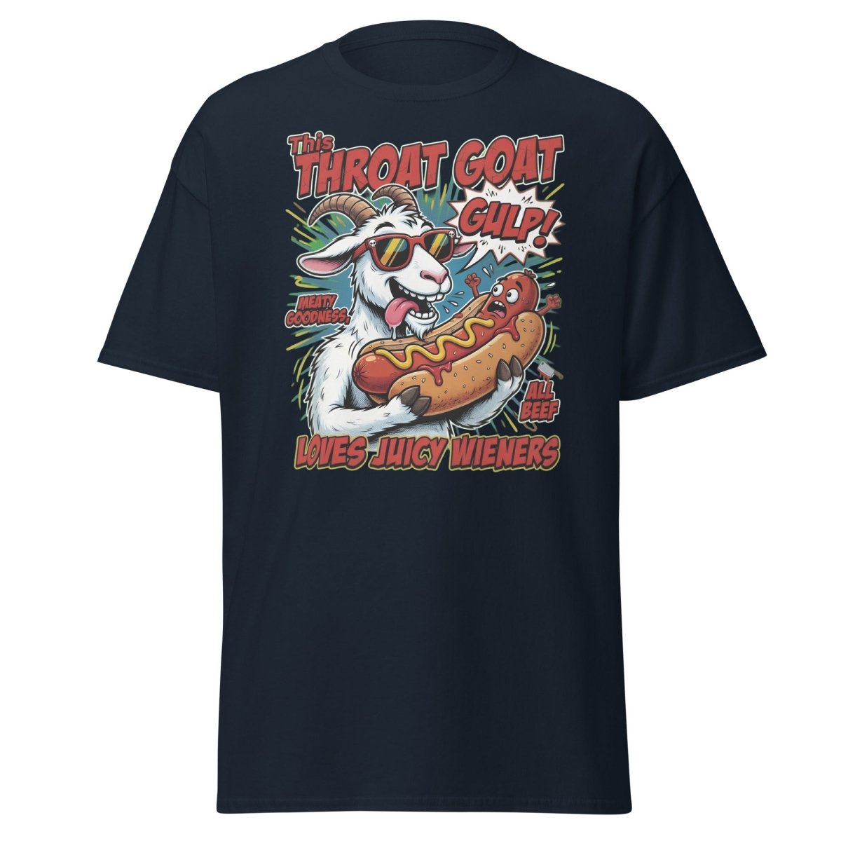 Throat Goat T-Shirt – Funny Hot Dog Adult Humor Tee - Navy - TeeRipple