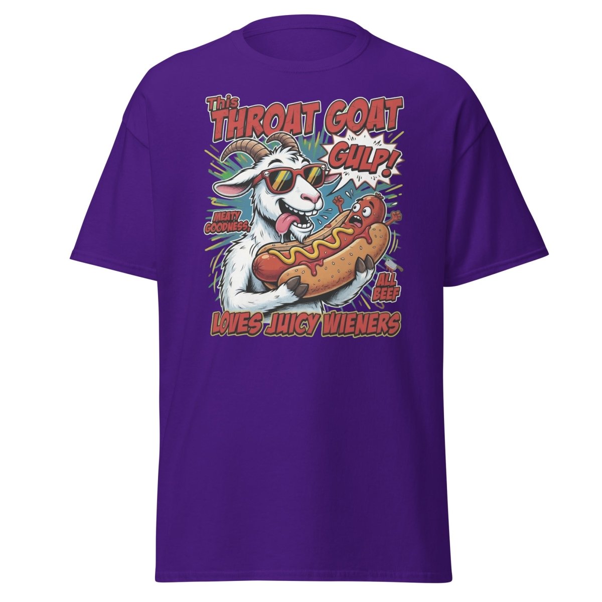 Throat Goat T-Shirt – Funny Hot Dog Adult Humor Tee - Purple - TeeRipple