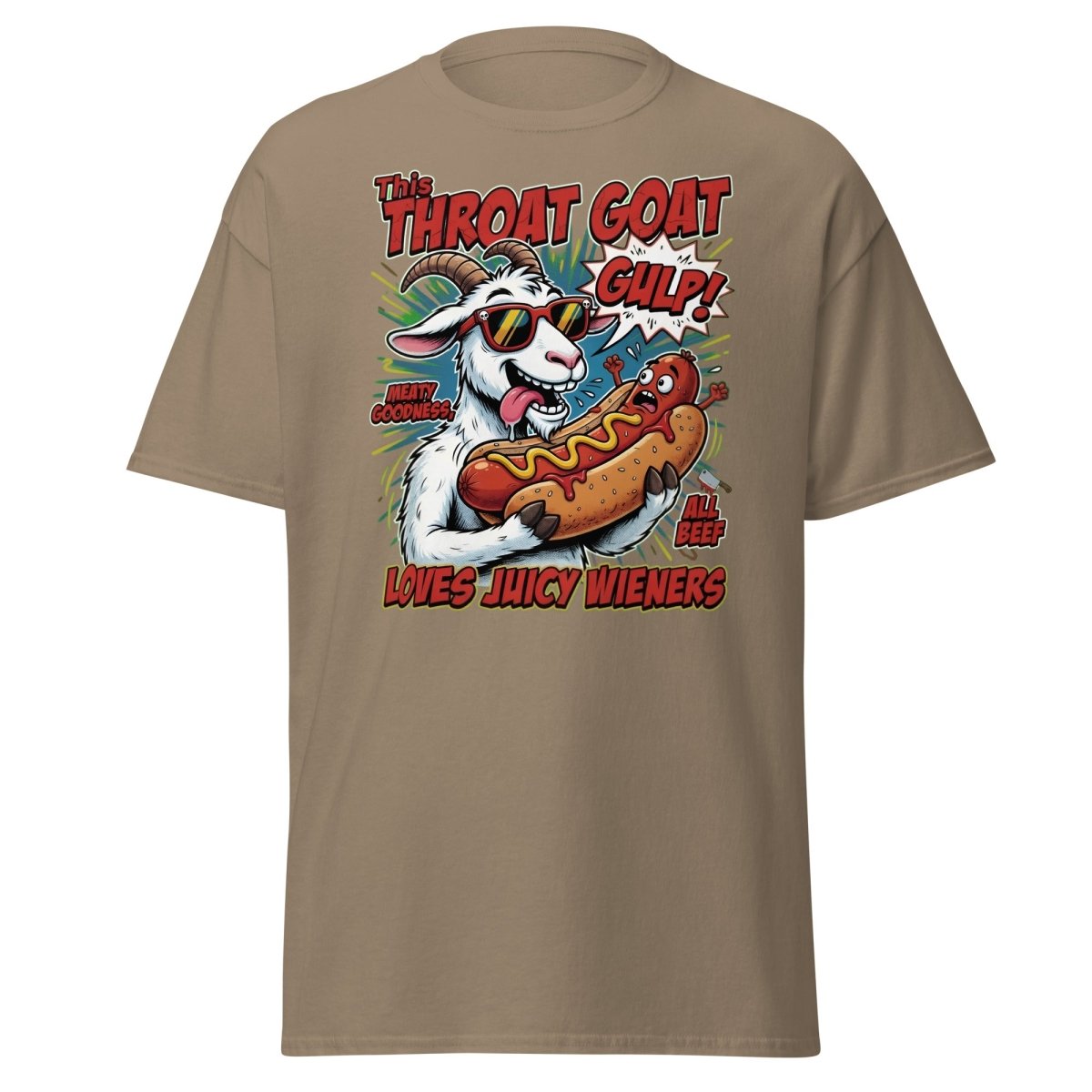 Throat Goat T-Shirt – Funny Hot Dog Adult Humor Tee - Brown Savana - TeeRipple