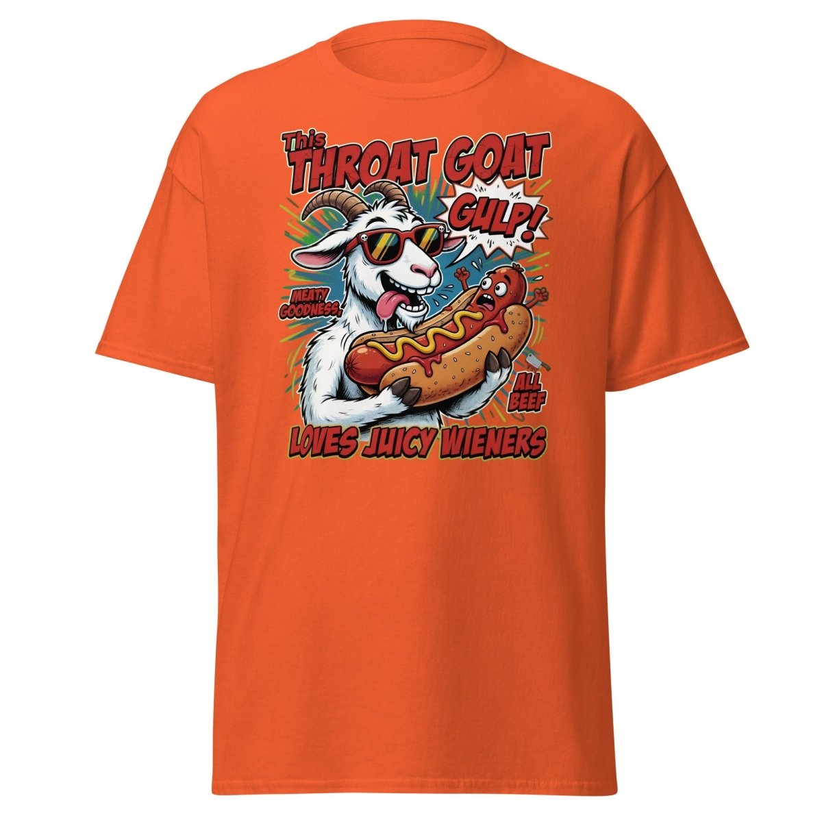 Throat Goat T-Shirt – Funny Hot Dog Adult Humor Tee - Orange - TeeRipple