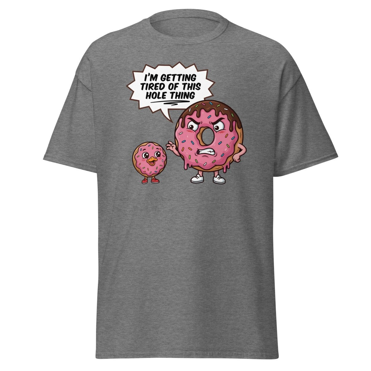 Tired of This Hole Thing Funny Donut Pun T-Shirt - Graphite Heather - TeeRipple