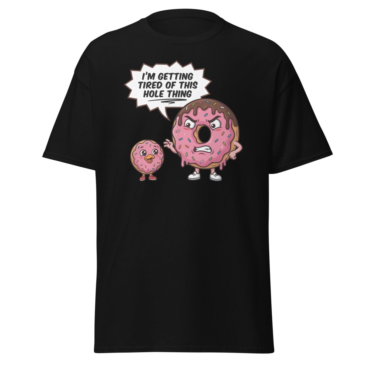 Tired of This Hole Thing Funny Donut Pun T-Shirt - Black - TeeRipple
