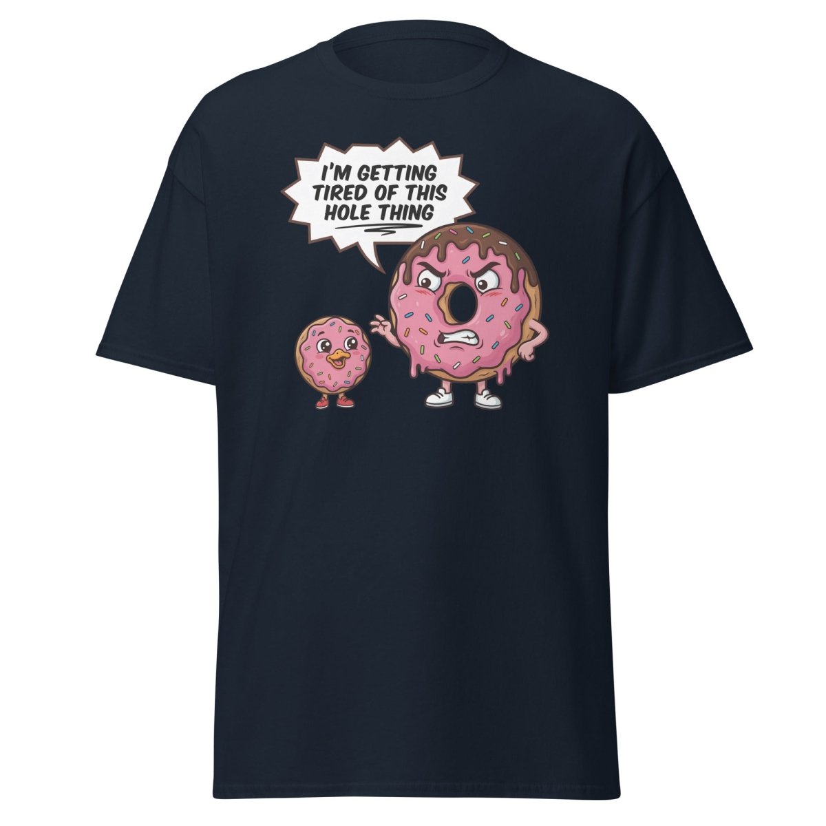 Tired of This Hole Thing Funny Donut Pun T-Shirt - Navy - TeeRipple
