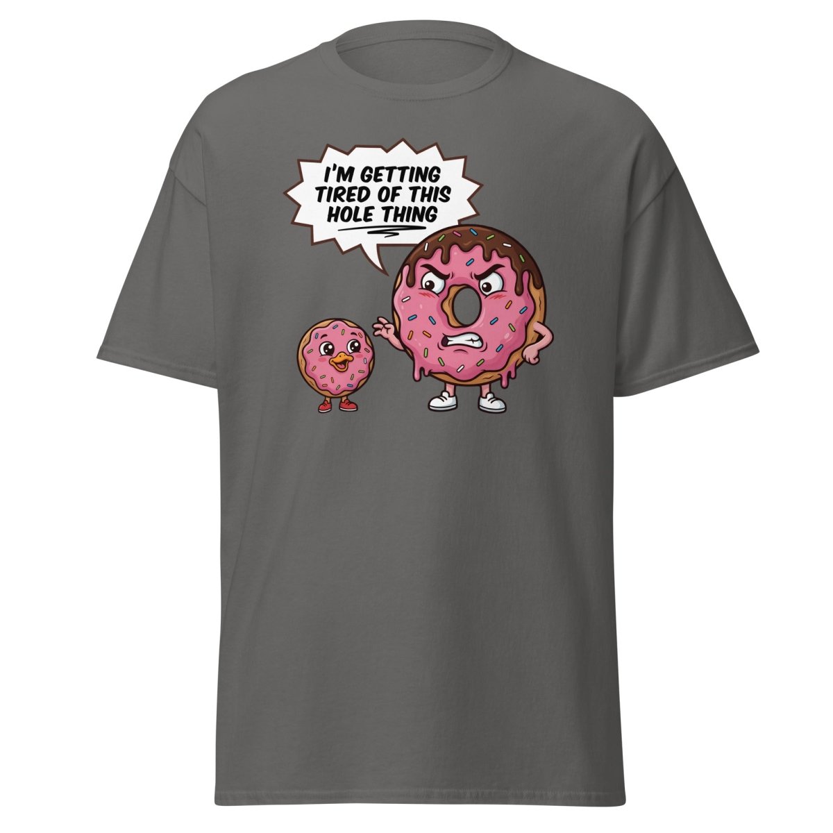 Tired of This Hole Thing Funny Donut Pun T-Shirt - Charcoal - TeeRipple