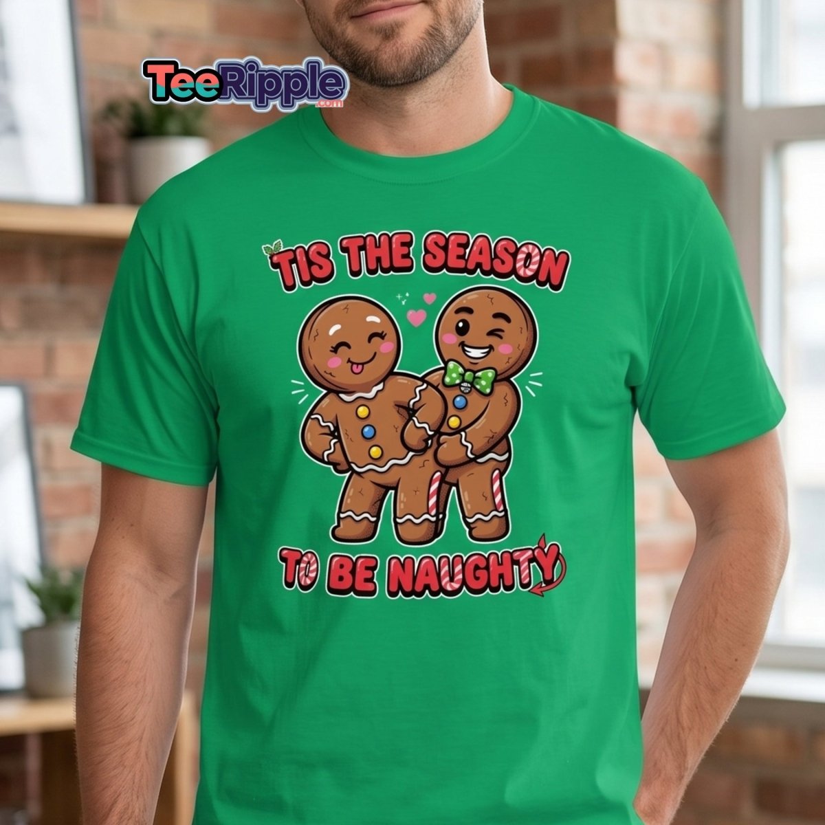 Tis The Season To Be Naughty Gingerbread T-Shirt - Maroon - TeeRipple