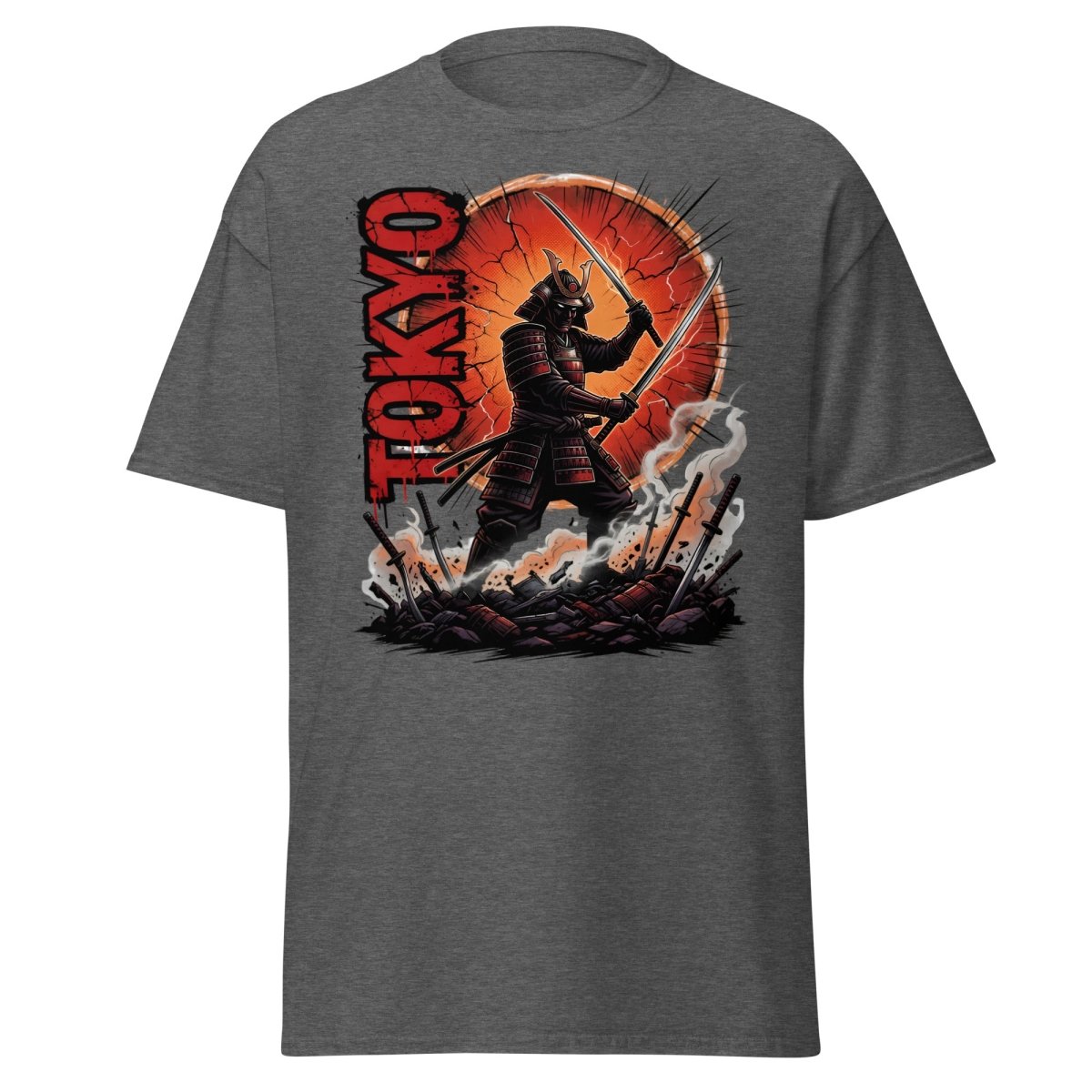 Tokyo Samurai Warrior T-Shirt - Epic Japanese Graphic Tee - Dark Heather - TeeRipple