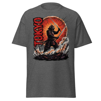Tokyo Samurai Warrior T-Shirt - Epic Japanese Graphic Tee - Dark Heather - TeeRipple