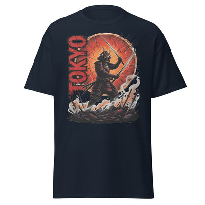 Tokyo Samurai Warrior T-Shirt - Epic Japanese Graphic Tee - Navy - TeeRipple